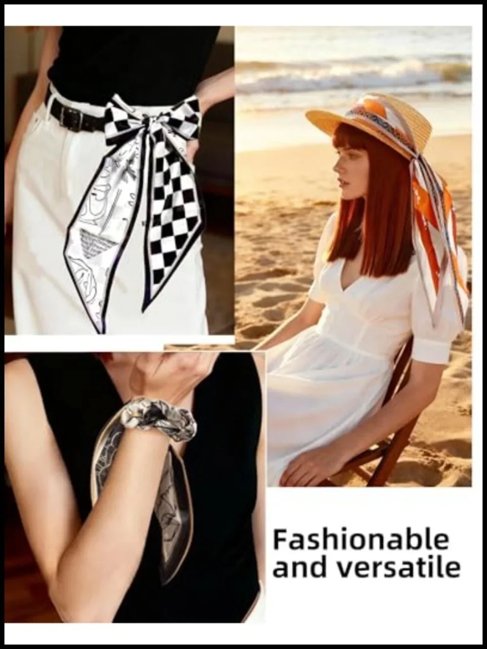 3 Pack Satin Scarf for Women - 57x5.3 Inch Skinny Scarf for Neck, Hair, Handbag